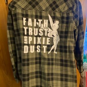 Disney Tinker Bell Olive Green Plaid Shirt